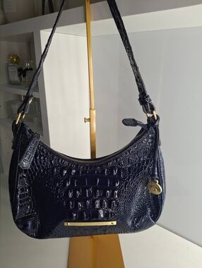 Brahmin Croc Embossed Tabitha Shoulder Bag Royal Blue EUC
